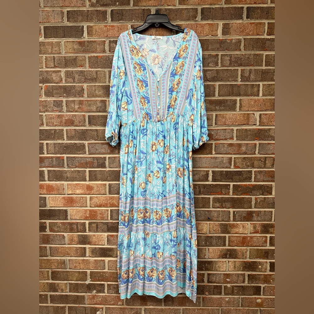 Maxi Dress with Sleeves, 100% rayon material